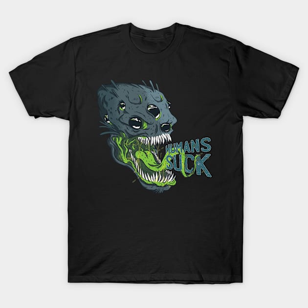 Human sucks, Scary alien monster graphic, Introvert-Awkward-Hipster-Sarcasm, UFO space lover cartoon, Men Women T-Shirt by Luxera Wear